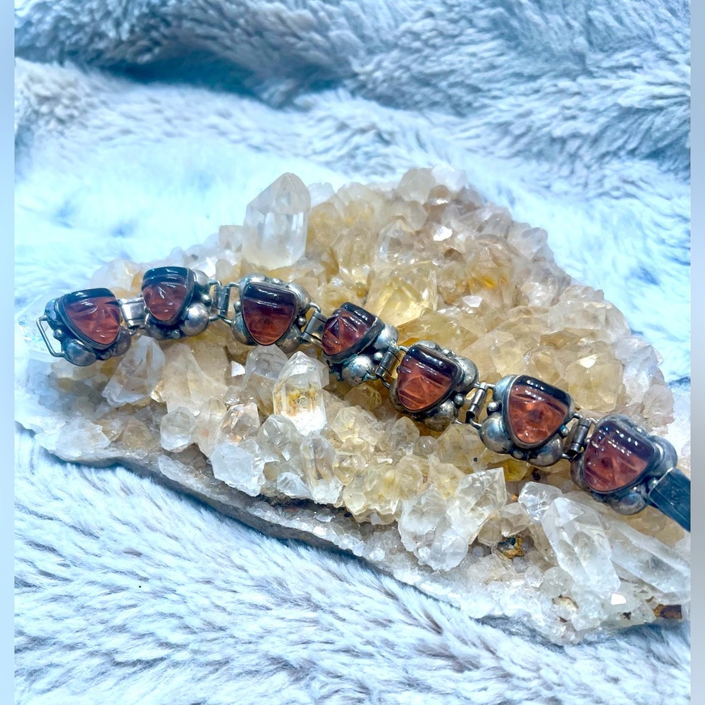 Vintage, Rare Taxco Silver Carved Mayan/Aztec Warrior Face Bracelet
